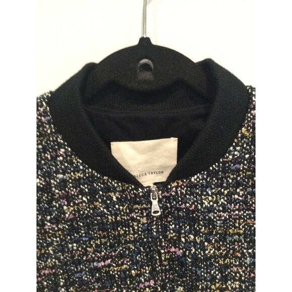 Rebecca Taylor multi tweed bomber jacket sz 4 short black cotton zip up textured - Picture 10 of 15